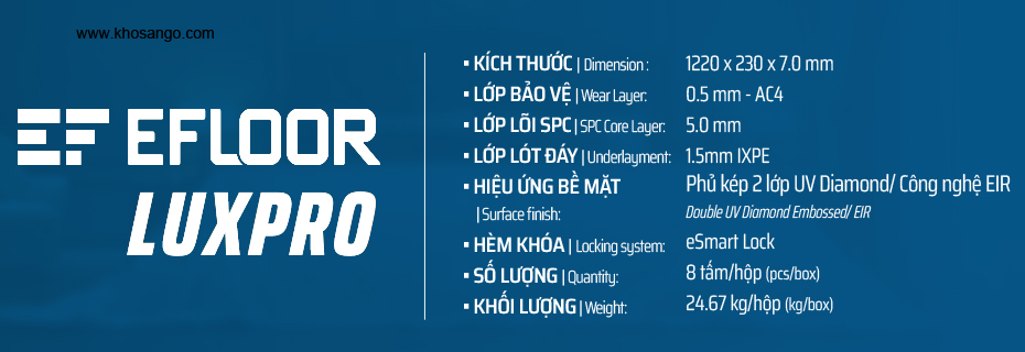 Sàn nhựa hèm khóa SPC Efloor Luxpro 7mm