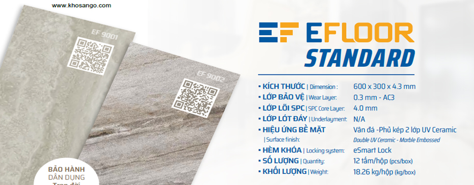 Sàn nhựa hèm khóa Efloor Standard vân đá 4.3mm