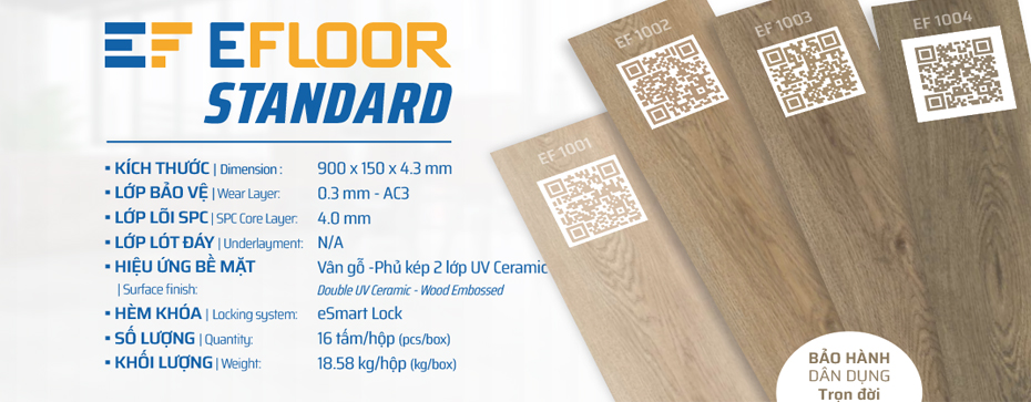 Sàn nhựa hèm khóa Efloor Standard vân gỗ 4.3mm