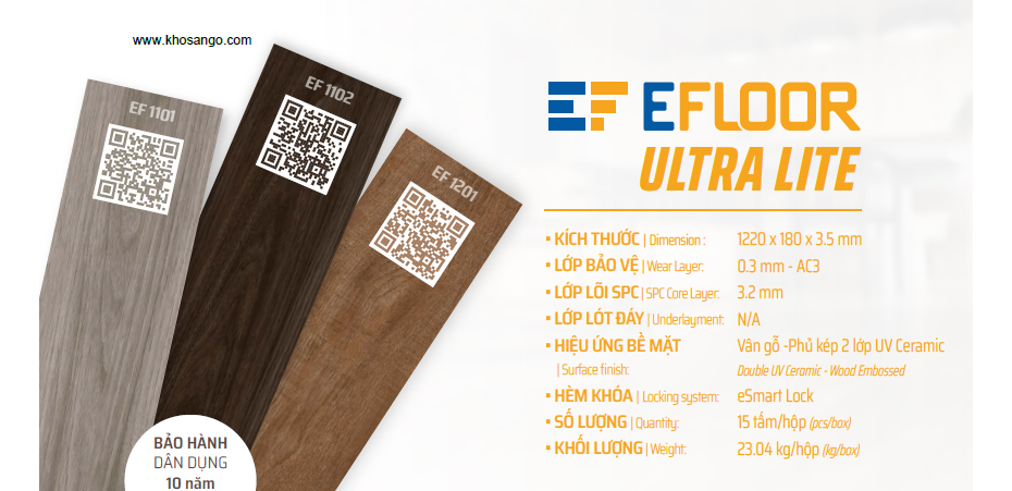 Sàn nhựa hèm khóa Spc Efloor Ultra lite 3.5mm